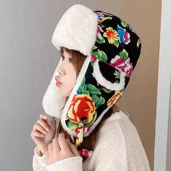 Государственная шляпа Thunderbolt женская милая зимняя большая цветочная тканевая хлопковая шляпа мужская теплая защита ушей детская зимняя деревенская шляпа One Size красный