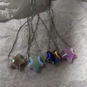 Гот Harajuku сладкий крутой красочный кулон в виде звезды и сердца ожерелье для женщин колье милый Y2k прозрачный любовь Y2k 45 см