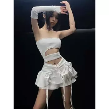 Гот Темные Выдалбливают Сексуальные Белые Мини-Платья Y2k Эстетическое Милое Платье Без Бретелек Сказочный Эльф Эстетический Женский Наряд На Шнурке С Перчатками S белый