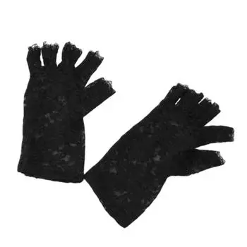 Гот вечерние сексуальные нарядные женские кружевные перчатки варежки без пальцев черный, белый цвет One Size чёрный