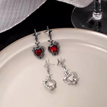 Goth Heart Cross Star Pendant Earrings Women Red Zircon Love Dangle Earring Gothic Irregular Tassel Earrings Fashion Jewelry красный