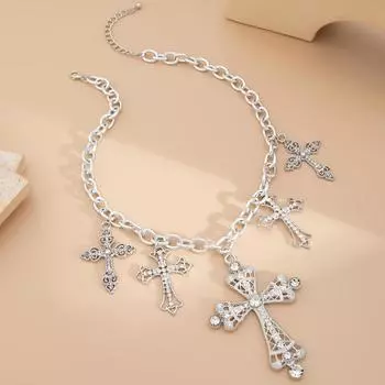Goth Streetwear Necklace Rhinestone Cross Pendant Women Men Neck Chain Jewelry Choker