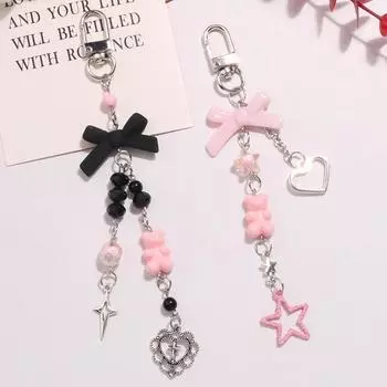 Goth Y2K телефонный брелок-подвеска в виде банта, кавайная сумка для ключей для девочек, женщин, ремешок для гитары, шнурок, бисерный брелок-подвеска