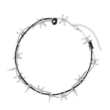 Gothic Barbed Wire Necklace and Bracelet Set in Silver Decoration Portable for Men and Women Fashion Accessories