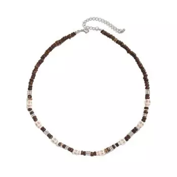 Gothic Coconut Shell Necklace Ethnic Style Wooden Choker Vintage Skull Beaded Necklace Party