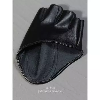 Gothic Dark Army Lo Half Finger Open Finger Leather Half Palm Gloves Cos Lolita Girl Disco Dancing Gyaru Performance Cool Black/Left hand single All yards