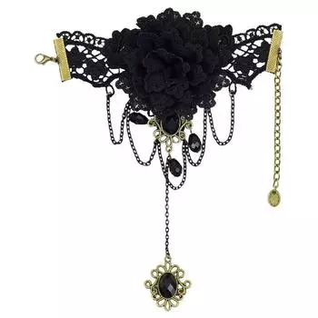 Gothic Flower Chain Ring Gloves Lace Lolita Black