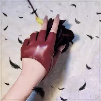 Gothic Leather Women s Rock Tea Party Photo Fingerless Gloves Wine Red half-finger leather gloves