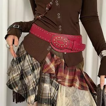 Gothic Rivet Leather Belt Y2k Dress Jeans Belt Trendy Women s Waist Belt Waist Accessories