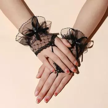 Gothic Short Black Gloves Female Harajuku Lace Bridal Wedding Halloween