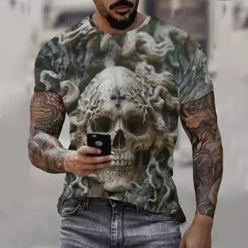 Футболка с 3D-принтом «Готический череп и корни» — мужская футболка унисекс с мистическим фэнтезийным рисунком в земляных тонах, мужские футболки 3XL