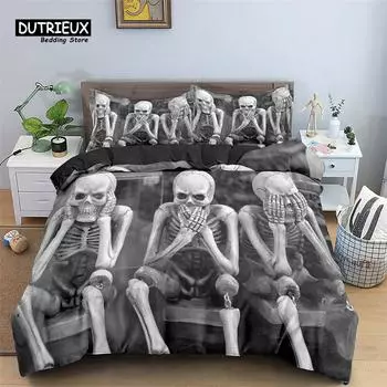 Gothic Skull Duvet Cover 3D Skeleton Bedding Set 2/3Pcs Polyester Quilt Cover With Pillowcases Queen For Kids Adults Room Decor EU single(135x200cm)