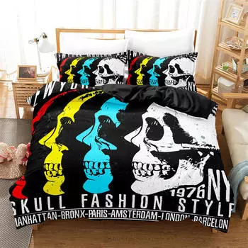Gothic Skull Duvet Cover Sugar Skull Bedding Set Horror Theme Comforter Cover Full Twin King For Boys Teen Adults Bedroom Decor EU single(135x200cm)
