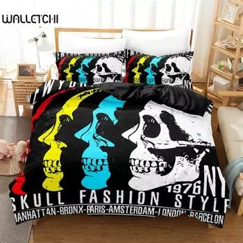 Gothic Skull Duvet Cover Sugar Skull Bedding Set Horror Theme Comforter Cover Full Twin King For Boys Teen Adults Bedroom Decor EU Single 135x200cm
