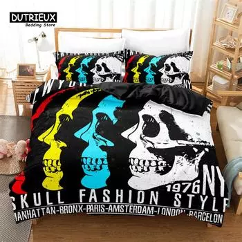 Gothic Skull Duvet Cover Sugar Skull Bedding Set Horror Theme Comforter Cover Full Twin King For Boys Teen Adults Bedroom Decor EU single(135x200cm)