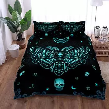 Gothic Skull Moth Duvet Cover Set King Queen Double Full Twin Single Size Bed Linen Set EU single(135x200cm)