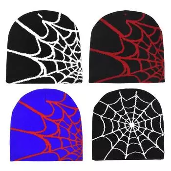 Gothic Spider Pattern Wool Knitted Hat Y2K Women Men Beanie Winter Warm Beanies Men Grunge Hip Hop Casual Skullies Outdoor