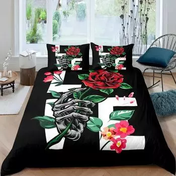Комплект постельного белья с изображением скелета и готического сахарного черепа, пододеяльник с изображением роз, романтических цветов, пододеяльник из полиэстера 70x133cm 2pcs
