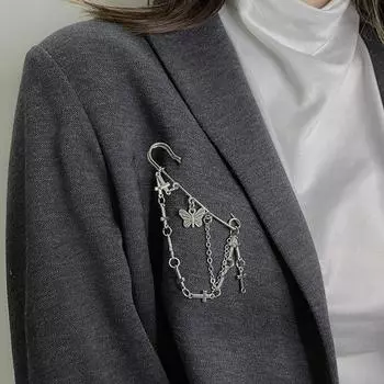 Готическая брошь с кисточкой крест/бабочка/пятиконечная звезда скрепка значок на лацкан воротник рубашки аксессуар