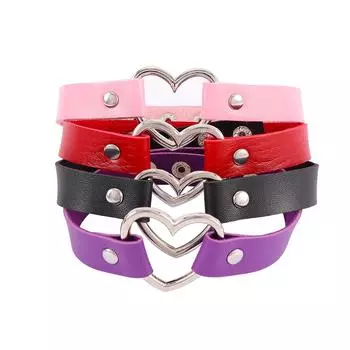 Готическая цепочка ручной работы, шикарное ожерелье с заклепками, кожаное кольцо, ошейник в форме сердца, чокер чёрный