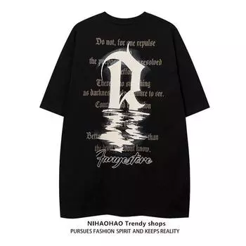 Готическая футболка с круглым вырезом и принтом букв для мужчин и женщин в стиле ретро, летняя модная тенденция, повседневная свободная уличная одежда, удобный топ с короткими рукавами для пар, Harajuku M чёрный