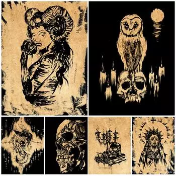 Готическая лесная ведьма и колдовство Темная художественная печать Картина маслом Скелет Королевы 21cm30cm NoFrame