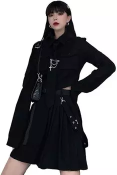 Готическая Лолита рубашка юбка комплект длинный рукав крест косплей длина колена черный [Lady Lazy] (M) чёрный