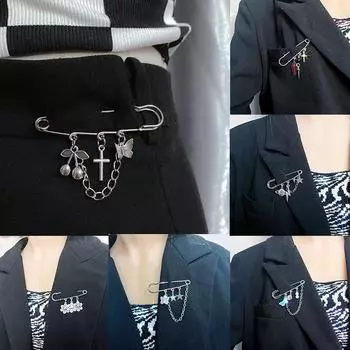 Готическая металлическая брошь Y2K, винтажная брошь в виде цветка, бабочки, креста, звезды, скрепки, булавки для лацкана, броши для женщин, украшение на воротник и сумку as the picture