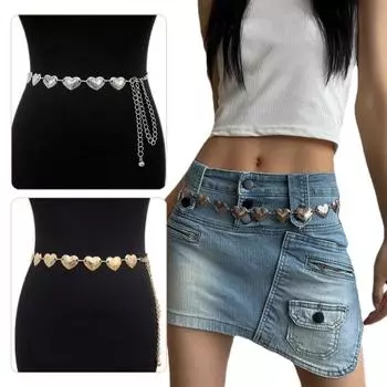 Готическая панк-сердце на талии для винтажных эстетических регулируемых невыцветающих джинсов с высокой талией серебряный