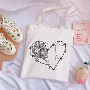 Готическая сердце повседневная школьная сумка в стиле хип-хоп темная женская сумка на плечо большая вместимость y2k паутина холст сумка панк сумка Harajuku 24*26cm