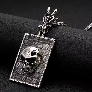 Готическая стальная подвеска в виде головы черепа для мужчин, байкерские украшения, панк-скелет, мужская подвеска, аксессуары, длинная цепочка 60 см, мужское ожерелье 60cm