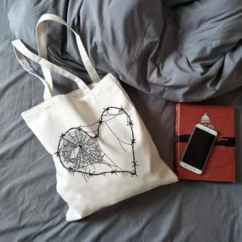 Готическая сумка через плечо High Street женская сумка в стиле панк KPOP сумки-шоппер с принтом паутины темная холщовая сумка повседневная большая вместительная повседневная сумка 24*26cm