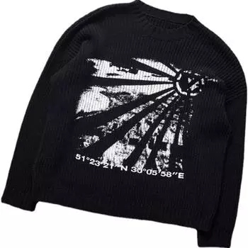 Готическая вязаная рубашка в стиле Харадзюку в стиле хип-хоп с длинными рукавами в корейском стиле, винтажный пуловер, зимний пуловер Y2k M чёрный