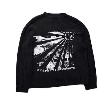 Готическая вязаная рубашка в стиле Харадзюку в стиле хип-хоп с длинными рукавами в корейском стиле, винтажный пуловер, зимний пуловер Y2k M чёрный