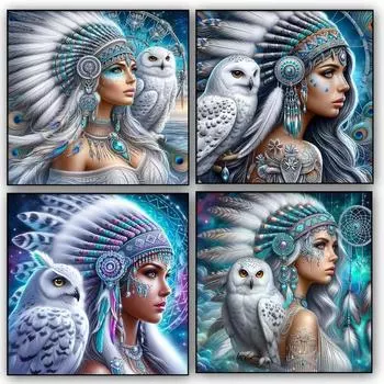 Готическая женщина и сова Алмазная картина, новинка 2024 года, сделай сам, полная квадратная круглая алмазная мозаика, вышивка крестом, мультяшная фея, удивительный декор на Хэллоуин square 30x30cm белый
