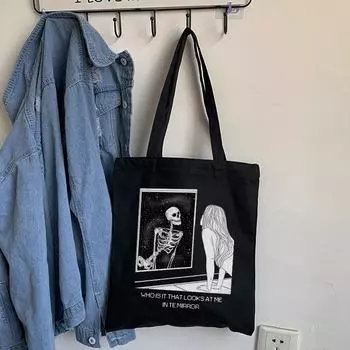 Готическая женская холщовая сумка с принтом черепа и буквой, большая вместительная повседневная модная сумка-шопер Harajuku ins, женские сумки на плечо с героями мультфильмов 24*26cm