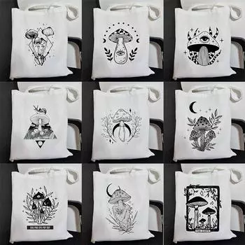 Готическая женская сумка на плечо с грибами, холщовая сумка в стиле Харадзюку, сумка-шопер большой емкости, модные повседневные сумки на плечо, большая сумка-шоппер 24*26cm