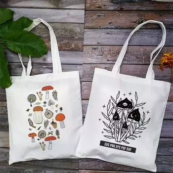 Готическая женская сумка на плечо с грибами, холщовая сумка в стиле Харадзюку, сумка-шопер большой емкости, модные повседневные сумки на плечо, большая сумка-шоппер 24*26cm