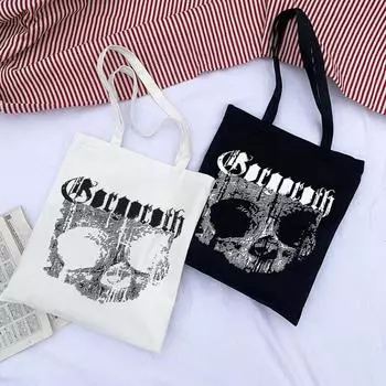 Готическая женская сумка на плечо с принтом ужасов и скелетом, холщовая сумка, большая вместительная сумка с черепом, Harajuku y2k, винтажная сумка-шоппер ins 24*26cm чёрный