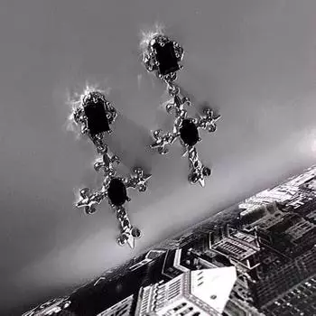 Готические большие подробные черные серьги с крестом и драгоценными камнями, ювелирные изделия в стиле панк, Хэллоуин, креативные модные великолепные массивные женские подаро...