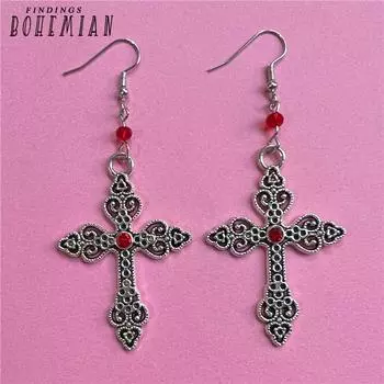 Готические большие подробные черные серьги с крестом и драгоценными камнями, ювелирные изделия в стиле панк, Хэллоуин, креативные модные великолепные массивные женские подаро... бронзовый