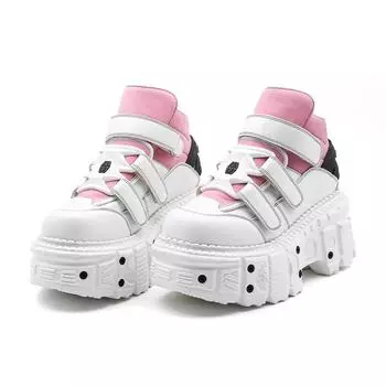 Готические ботильоны, женские кроссовки, новая панк-стиль, женская обувь на шнуровке, высота каблука, обувь на платформе, женский металлический декор 36 розовый