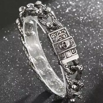 Готические браслеты с черепами для мужчин, панк-браслет со звеньями в виде головы скелета, мужские аксессуары для вечеринок из нержавеющей стали для рэперов-байкеров 19CM серебряный