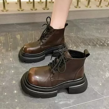 Готические черные ботинки, ботильоны на каблуках, кроссовки на платформе, массивные, для женщин, на Новый год, роскошные дизайнерские повседневные ботинки в стиле рок 35 коричневый