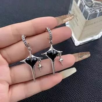 Готические черные серьги-подвески со звездами в стиле панк, серьги-подвески в форме сердца с кристаллами, модные креативные серьги-пряжки для женщин, ювелирные изделия для вечеринок, аксессуары чёрный