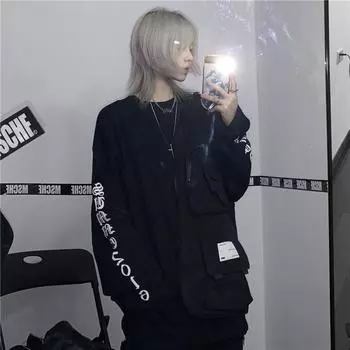 Готические футболки Harajuku большого размера, женские корейские футболки с буквенным принтом, черные топы с длинными рукавами, весенняя альтернативная одежда Kpop L белый