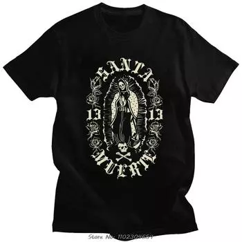Готические футболки Santa Muerte 13, унисекс, хлопковая футболка Lady of Holy Death, мексиканская футболка с черепом, уличная футболка с короткими рукавами в стиле хип-хоп L