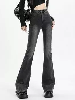 Готические гранж-Y2k 90-е повседневные брюки для похудения женские Harajuku винтажные шикарные джинсовые брюки 2000-х годов модные однотонные расклешенные брюки с высокой талией S синий