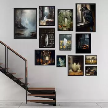 Готические картины с принтом Темная академия, настенная живопись на холсте, постеры, Куадрос, Виктория, ворона, ведьма, призрак, домашний декор для комнаты на Хэллоуин 21x30cm No Framed