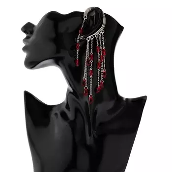 Готические красные серьги со стразами для женщин, персонализированные серьги-клипсы с кисточками, модные аксессуары для ушей без пирсинга, украшения для вечеринки на Хэллоуин красный